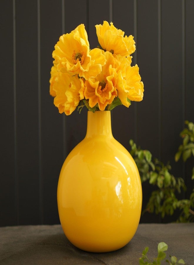 BEHOMA Metal Flower Vase for Home Dcor Living Room Office Wedding| Table Decorative Item for Festivals Birthday Sunshine Yellow 1Pcs (Flower Not Included, Round) - Image 2